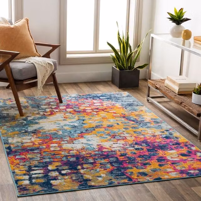 Livabliss Floransa Abstract Modern Marble Living and Dining Room Rug in Orange and Multicolour, W: 200 cm, D: 275 cm – 1