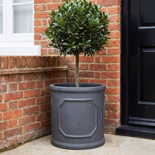 Set of 2 Idealist Chelsea Cylinder Planters in Grey, Round Outdoor Stone and Ceramic Flower Pots, 21l