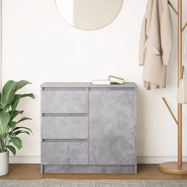 Berkfield Home Sideboard with Drawer in Concrete Grey, W/D/H: 71 x 35 x 65 cm