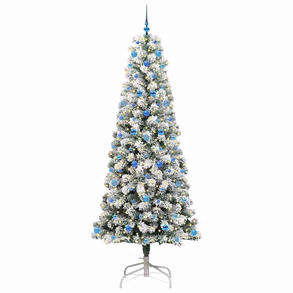 Berkfield Home Artificial Hinged Christmas Tree in Green and White, Height: 240 cm – 3