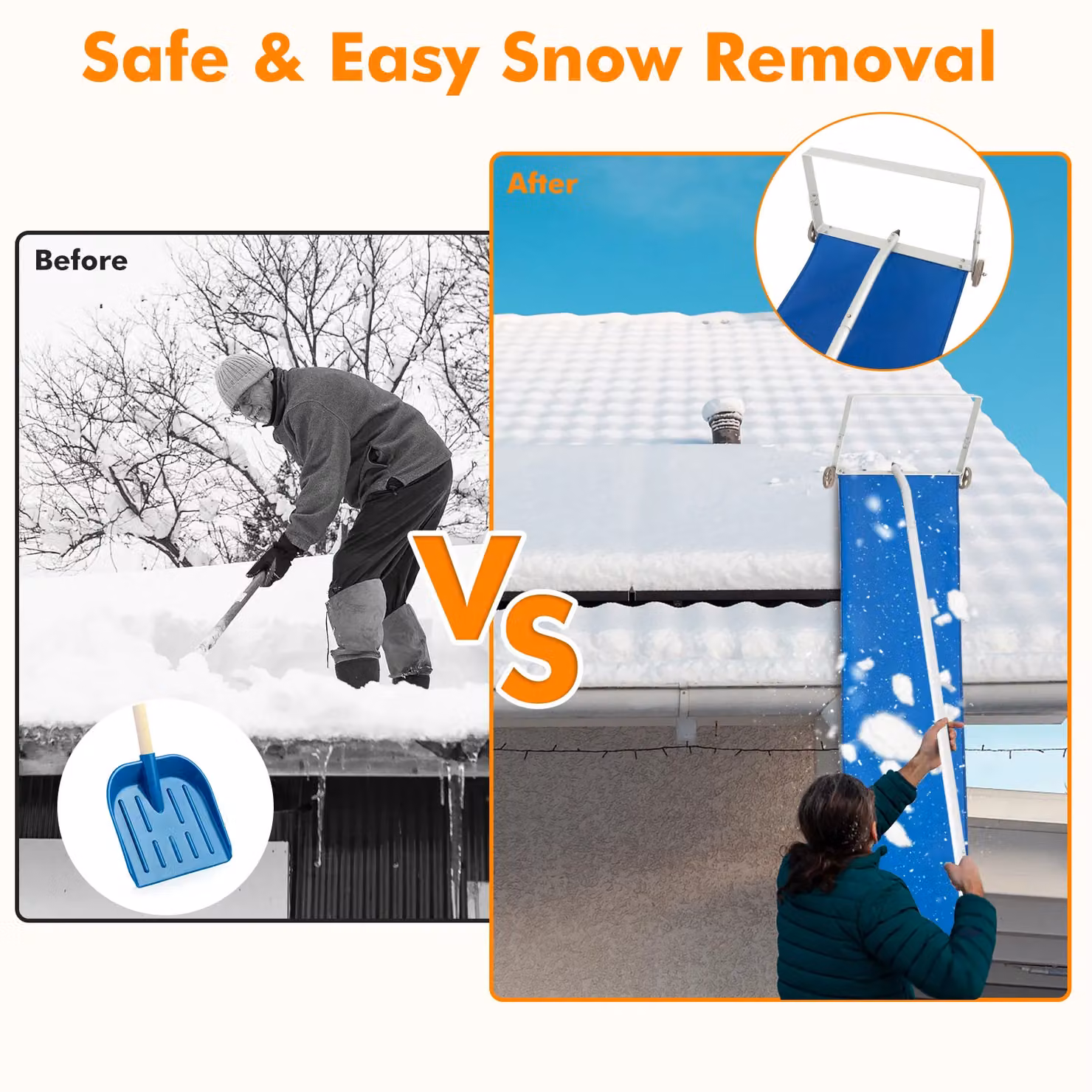 Costway Adjustable Snow Roof Rake with Telescopic Handle, Blue/Multicolour, Length: 148-610 cm – 4