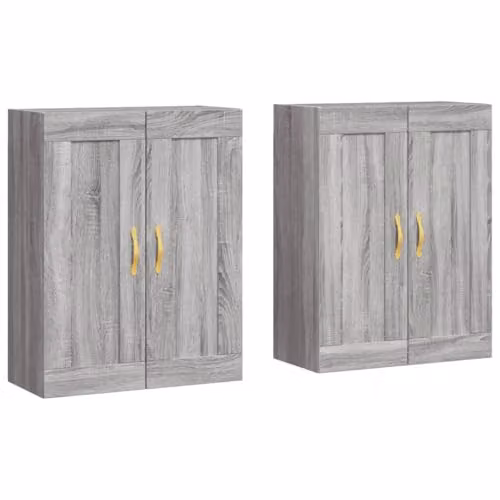 vidaXL Grey Modern Wall Mounted Cabinet Set of 2 with Hinged Doors and Internal Shelves