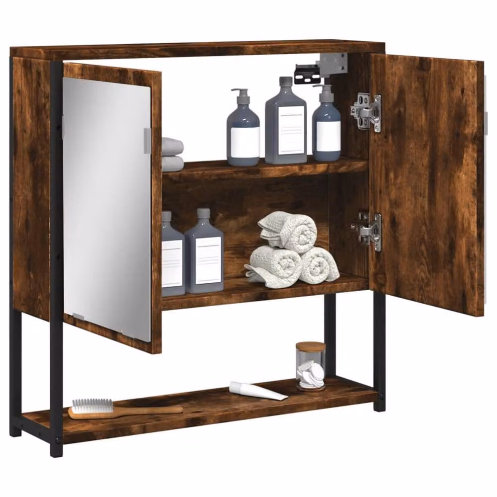 Berkfield Home Sturdy Bathroom Mirror Cabinet in Smoked Oak Brown, W/D/H: 60 x 16 x 60 cm – 3