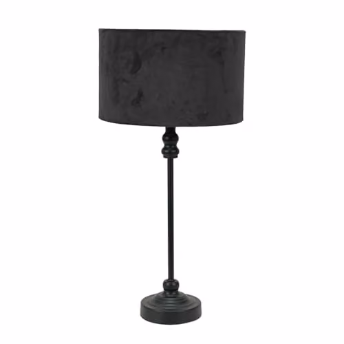 ValueLights Maggie Black Metal Candlestick Slim Table Lamp with Black Velvet Drum Shade