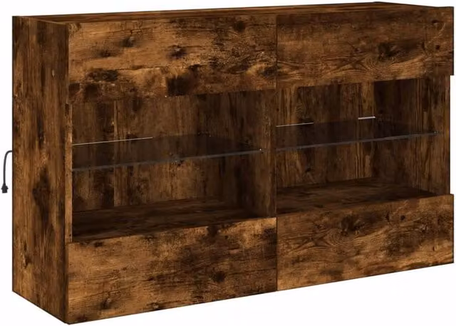 Berkfield Home TV Wall Cabinet with LED Lights in Smoked Oak Brown, W: 98.5 cm, D: 30 cm, H: 60.5 cm