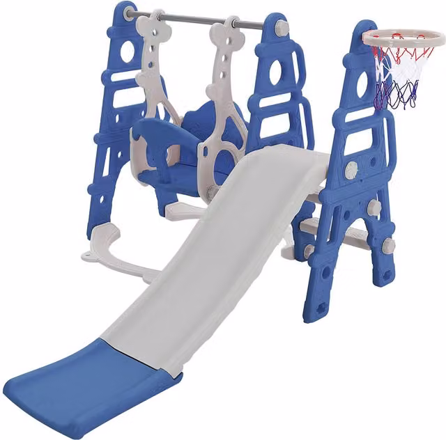 Garden Sanctuary 4-in-1 Toddler Play Set with Slide and Swing in Blue