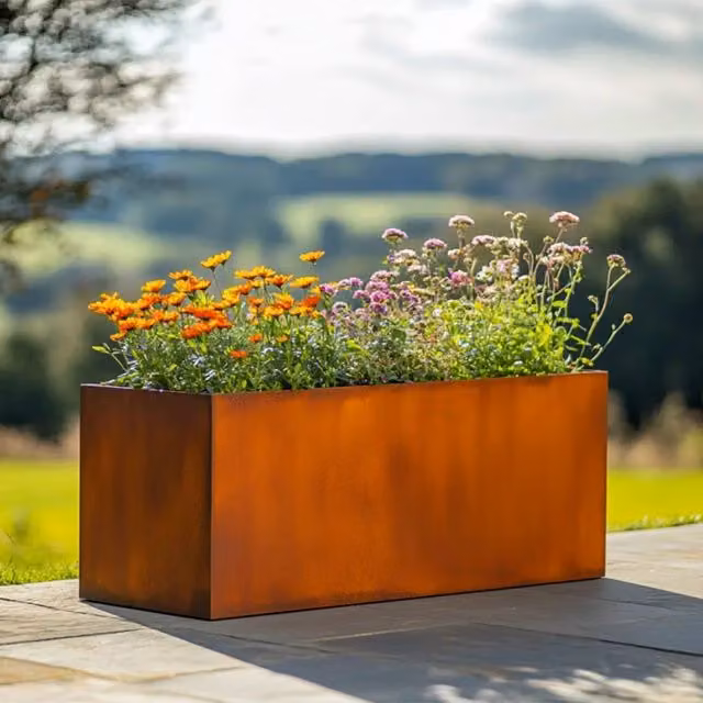 Access Garden Products Corten Steel Trough Planter with Feet, Brown, W: 100 cm, D: 40 cm – 1