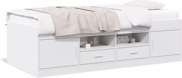 Berkfield Home Single Daybed with Drawers in White, W/D/H: 90 x 190 cm