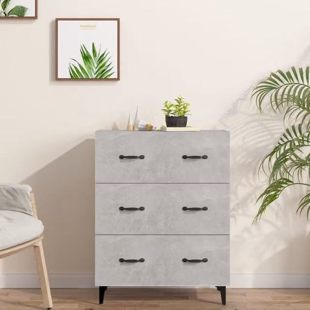Berkfield Home Sideboard in Concrete Grey, W/D/H: 69.5 x 34 x 90 cm