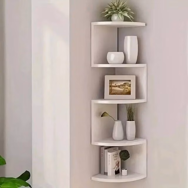 KORVIXA 5-Layer Spiral Corner Storage Rack in White, W/D/H: 100 x 100 x 77.5 cm – 1