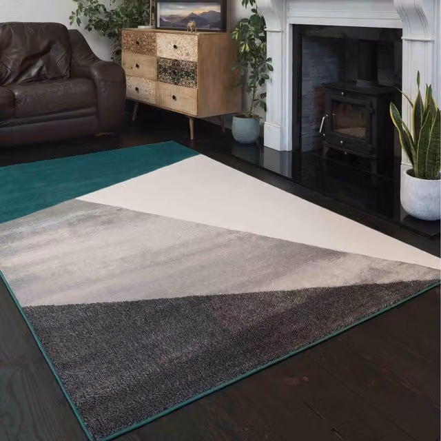 The Rug House Modern Geometric Area Rug in Green, W: 170 cm, D: 120 cm