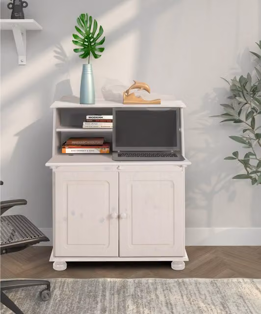 Mette Secretary in white lacquer with internal shelves and hinged doors