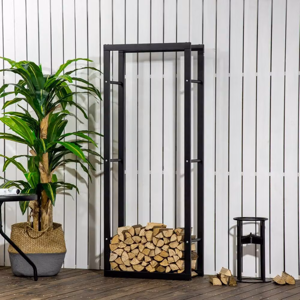 STILVORA Modern Metal Firewood Rack in Matt Black, Width: 150 cm – 2