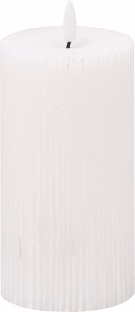 Luxer Collection Natural Glow White Textured Ribbed LED Pillar Candle with Flicker Effect and Timer