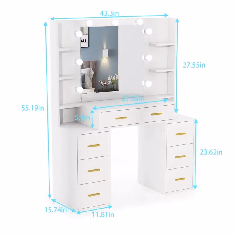 RAC3 Luxury White Hollywood LED Vanity Makeup Table with Large Storage Drawers – 3