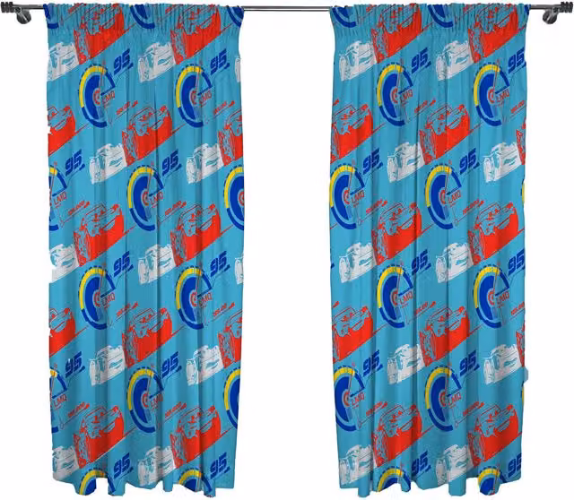 Cars Multicoloured Blackout Fabric Curtains with Vehicle Graphic and Rod Pocket