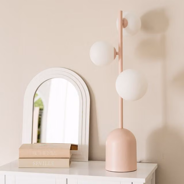 Marlow 3 Way Pink Metal and Glass Sphere Table Lamp