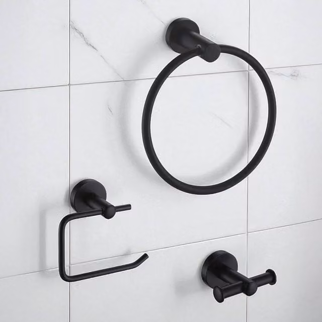 Showerdrape Modernity 3 Piece Black Stainless Steel Wall Mounted Bathroom Accessory Set – 1