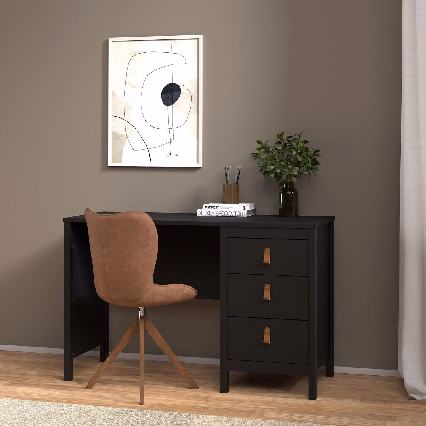 Furniture To Go Barcelona Modern Writing Desk with Single Pedestal in Black – 3