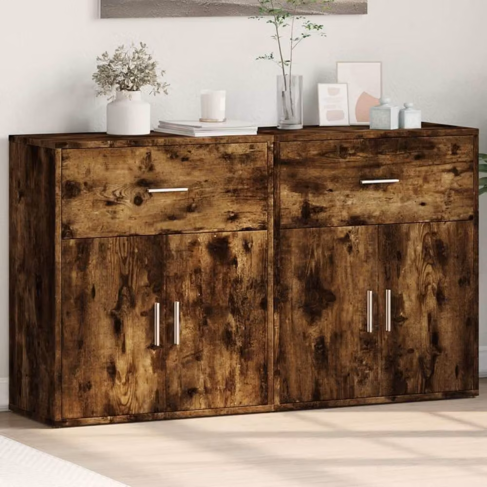 Berkfield Home Set of 2 Modern Smoked Oak Sideboards in Brown, W/D/H: 60 x 31 x 70 cm – 2