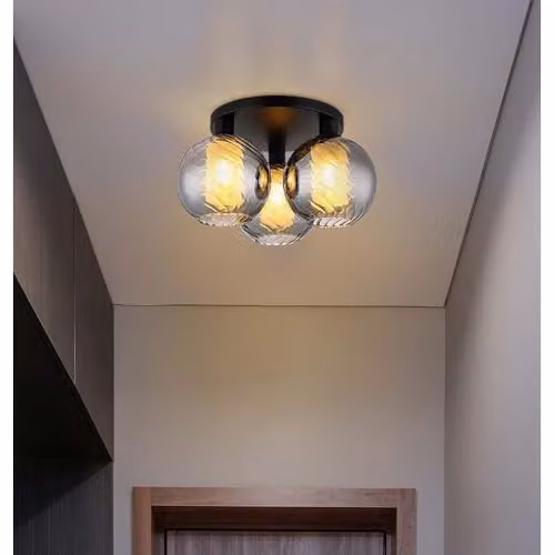 Globo Lighting Ulf Cluster Ceiling Light in Black with Smoky Glass Spheres, Diameter: 46 cm – 2