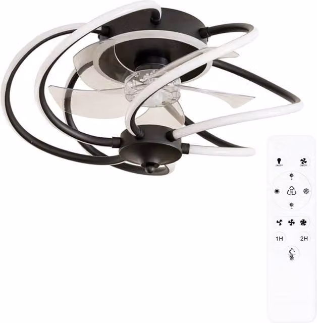 ValueLights Infinity Black Wave Integrated LED Ceiling Fan with Remote Control, Black and Transparent, Diameter: 48.5 cm