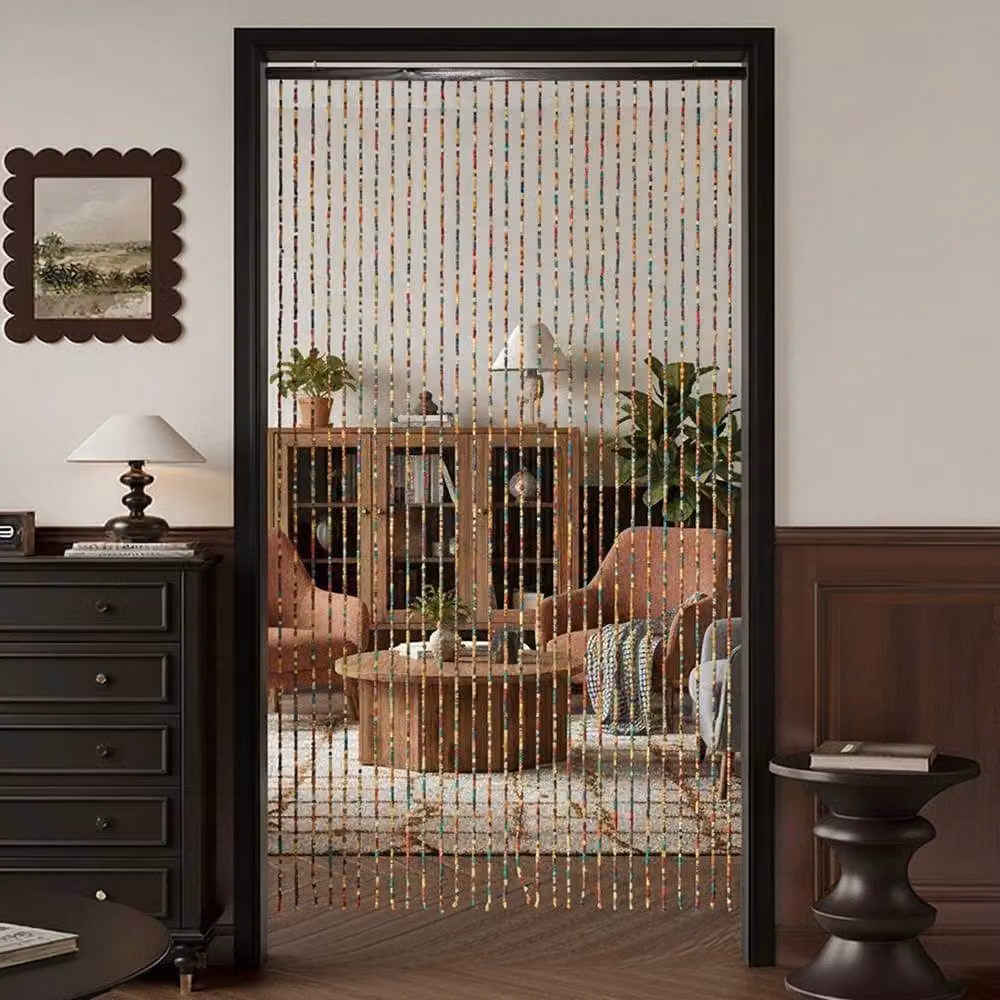 NESTLUNE Multicolour Wooden Bead Door Curtain, W: 90 cm, H: 175 cm – 2