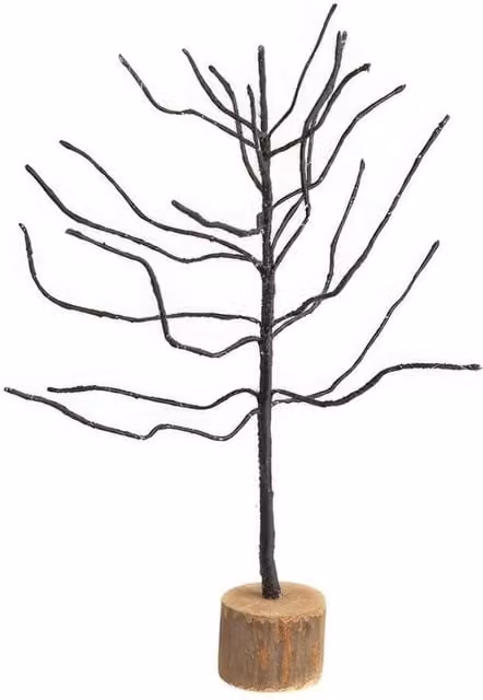 KDMD Twiggy Felt Tree Ornament with Wooden Base in Grey and Black, Height: 40 cm