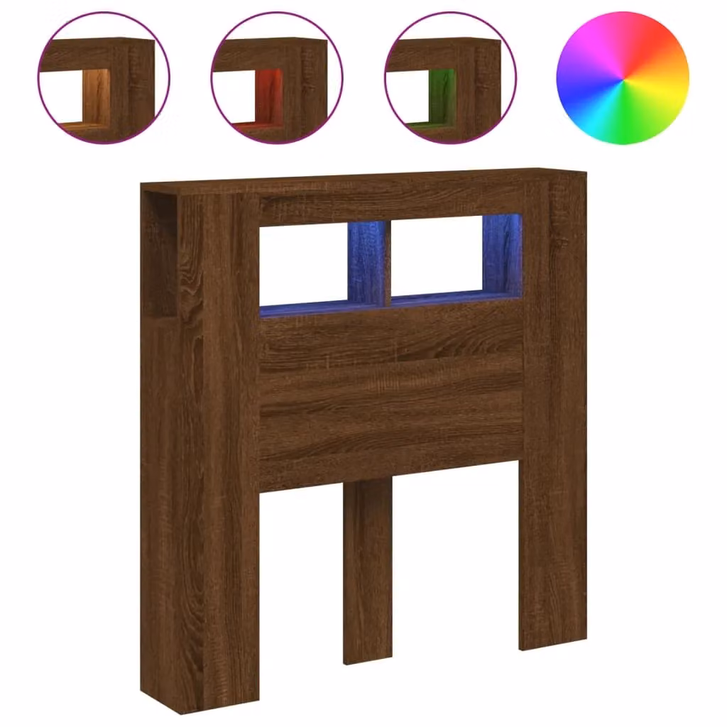 Berkfield Home LED Headboard in Brown Oak, W/D/H: 100 x 18.5 x 103.5 cm – 2