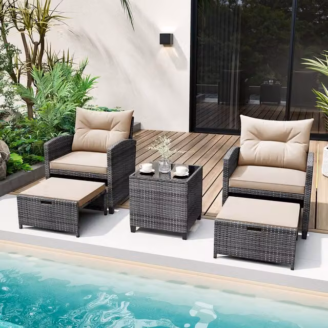 Costway 5 Piece Brown Rattan Garden Furniture Set
