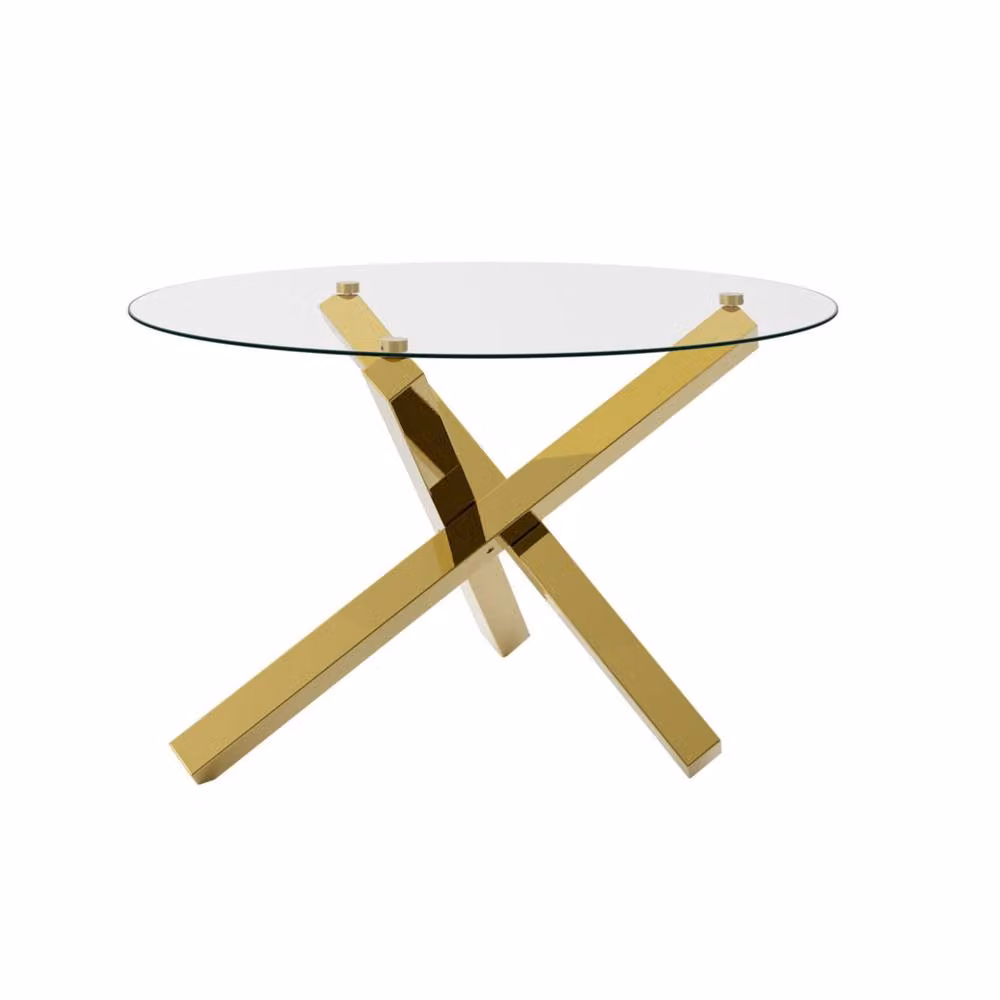 Wyld Haus San Sebastian Round Glass Dining Table for 4 People in Transparent and Gold – 2
