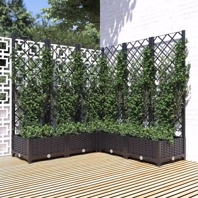 Berkfield Home Garden Planter with Trellis in Black, W/D/H: 120 x 120 x 121.5 cm – 1