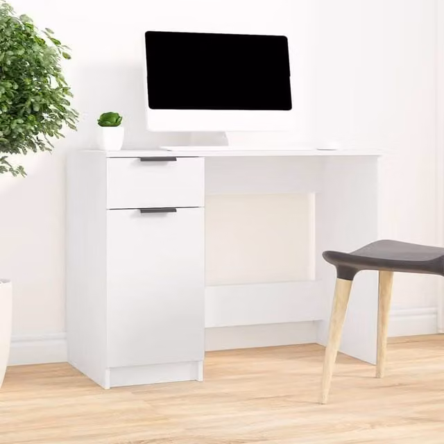 Berkfield Home Modern White Writing Desk in MDF, W/D/H: 100 x 50 x 75 cm