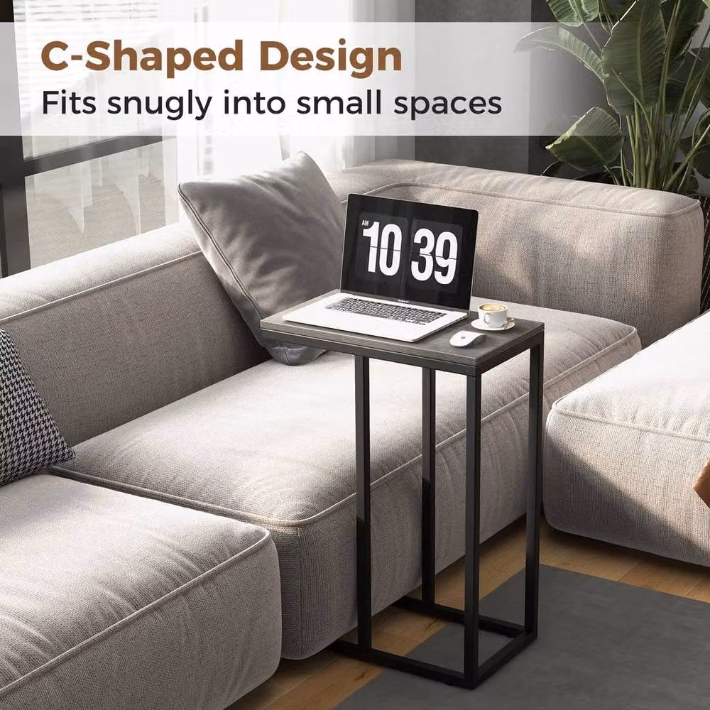 EONLION C-Shaped End Table in Walnut – 4