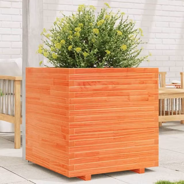 Berkfield Home Garden Wax Brown Solid Wood Pine Planter Tub W/D/H: 70 x 70 x 72 cm