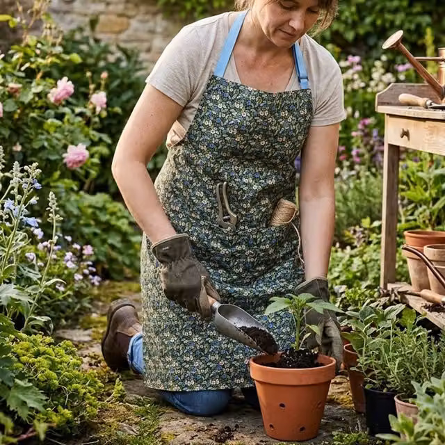 Orsina Finchwood Cotton Gardening Apron with Protective PU Coating in Blue and Multicolour – 2