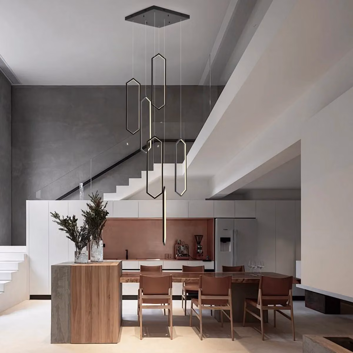 Garwarm 6-Light LED Dimmable Modern Cluster Pendant Chandelier in Black with Remote Control and Height Adjustable Design – 2