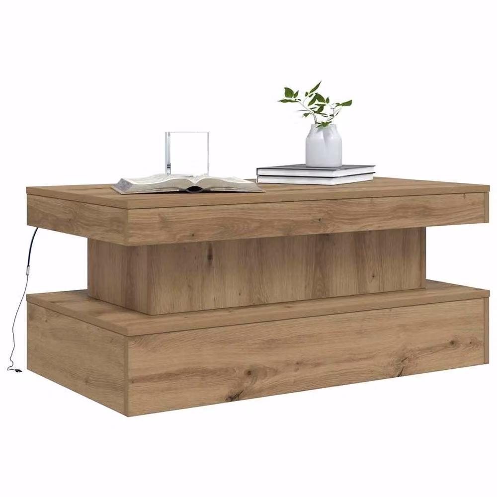 Berkfield Home Modern Coffee Table with LED Lights in Artisan Oak Brown, W: 90 cm, D: 50 cm, H: 40 cm – 4