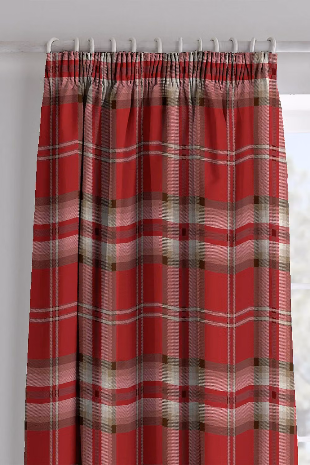Catherine Lansfield Kelso Check Pencil Pleat Lined Curtains in Red, Width: 168 cm, Drop: 183 cm – 2
