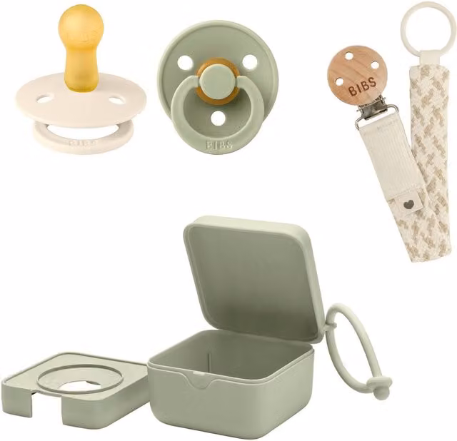 BIBS Dummy Bundle Size 1, 3 Pieces, Sage and Ivory