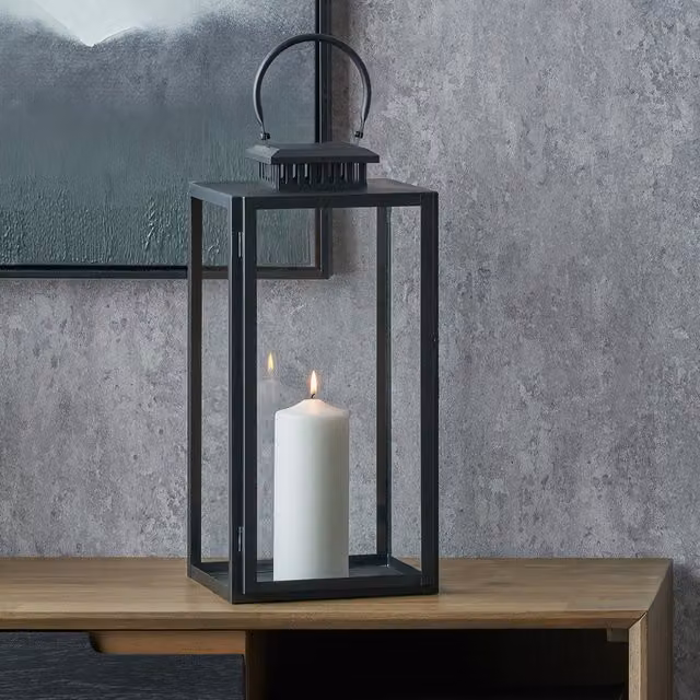Pacific Lifestyle Steel and Glass Rectangular Lantern in Black, Height: 48 cm