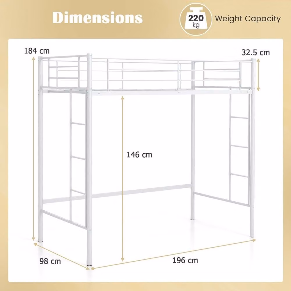 KORVIXA Metal Single Loft Bed Frame with Storage Drawers in White – 2