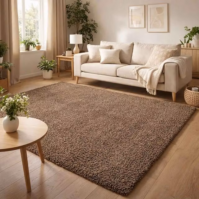 Desire Rugs Ainsley Modern Shaggy Area Rug, Brown Polyester, W: 290 cm, D: 40 cm