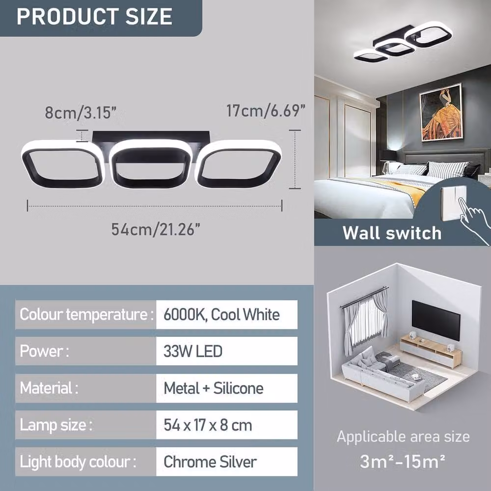 COMELY Modern Square LED Ceiling Light, Black, 33W, 6000K Cool White – 2