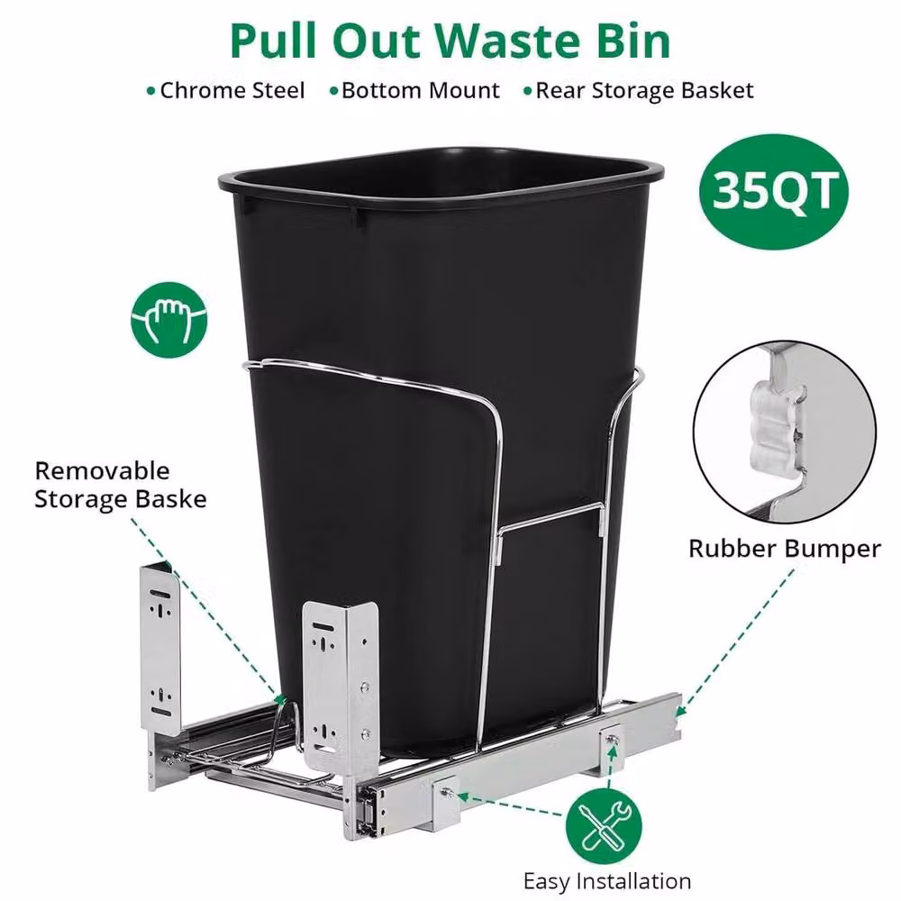 VOGREX Under Cabinet Kitchen Cupboard Bin in Black, 1000ml – 3