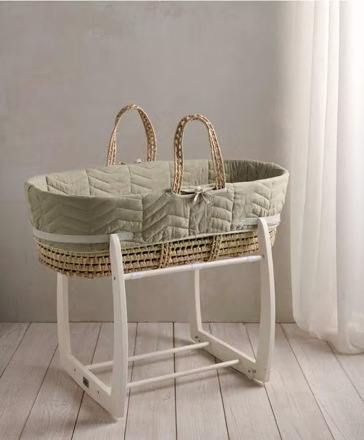 Mamas & Papas Sage Green Rattan Moses Basket