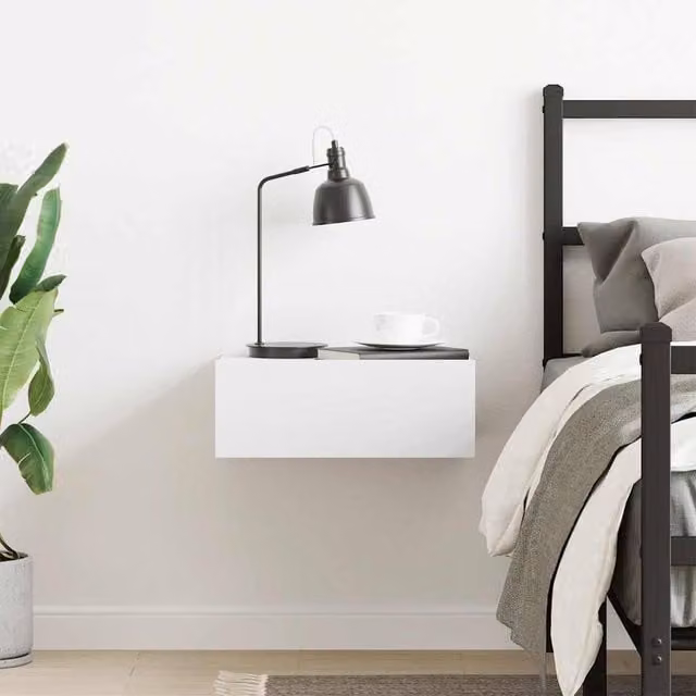 Berkfield Home Classic Floating Nightstand, White, W/D/H: 40 x 30 x 15 cm