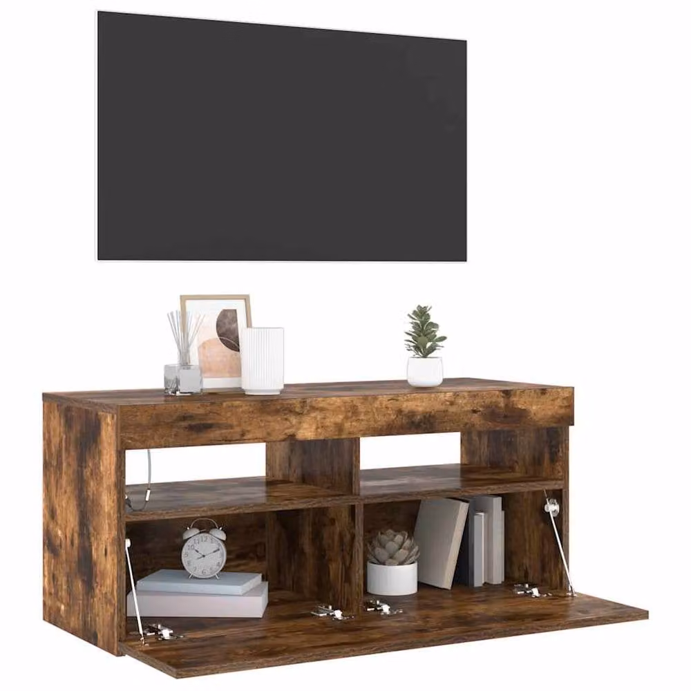 Berkfield Home Modern TV Cabinet with LED Lights in Smoked Oak Brown, W/D/H: 90 x 35 x 40 cm – 4