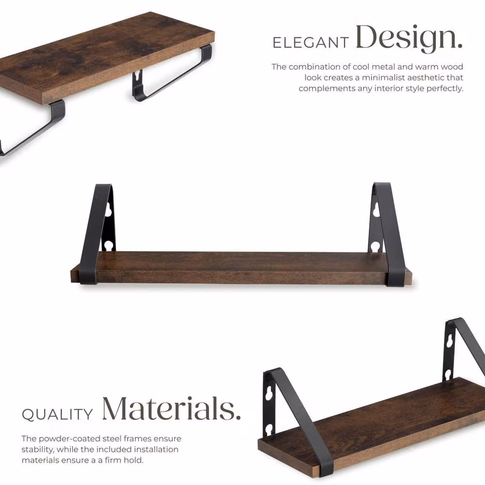 tectake Cowell Wall Mounted Shelves in Brown – 3