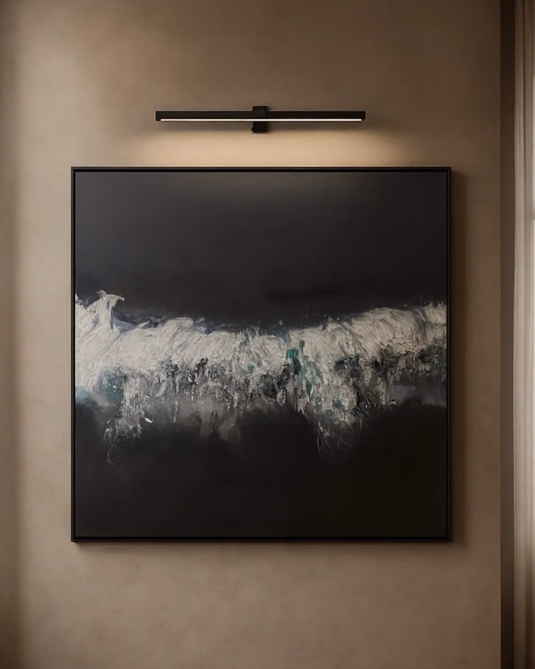 Dark Lake Modern Abstract Landscape Oil Painting Reproduction by Tommy Franks on Canvas in Black
